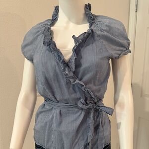 The Limited short sleeve wrap blouse blue size M